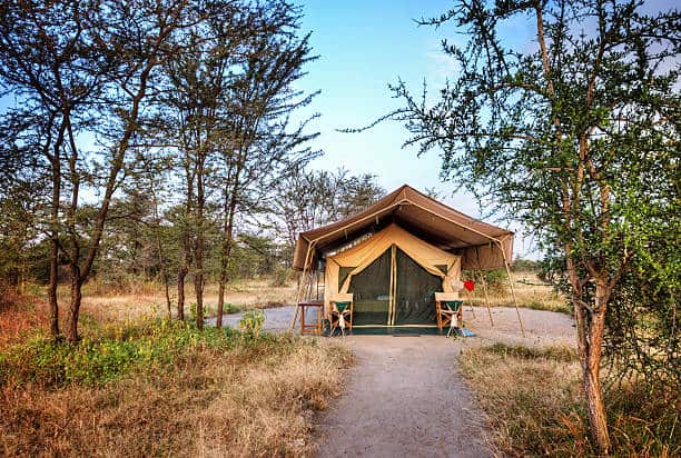 Typical Safari Tent At A Camp Near Tarangire National Park In Tanzania, Africa.