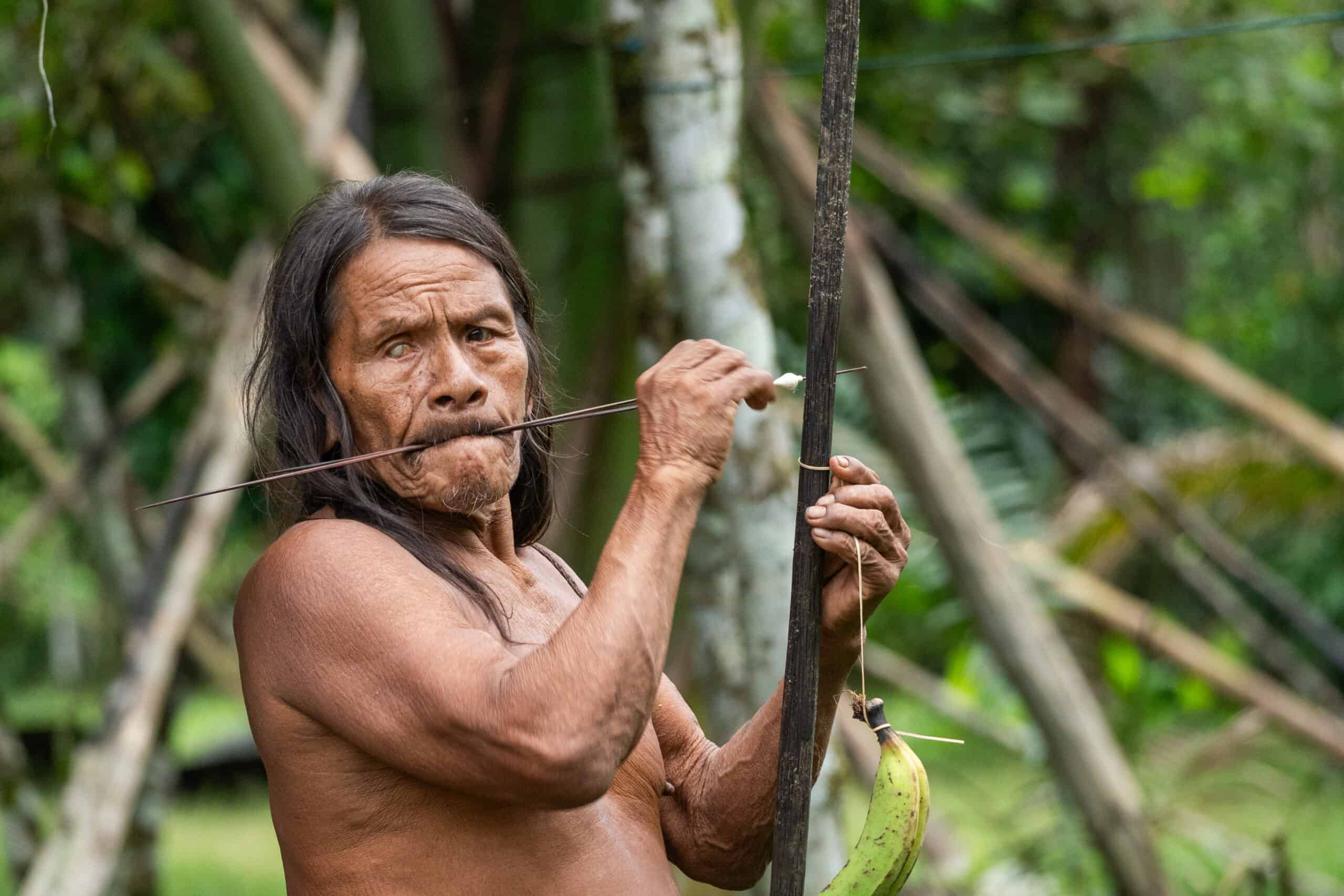 Huaorani Warrior Holding Blowgun